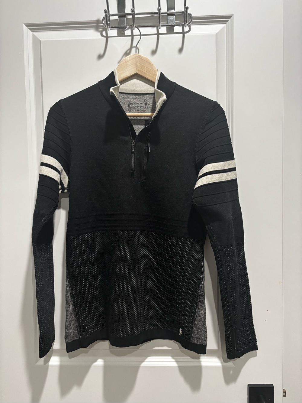 Smartwool Black and Cream Quarter-Zip Pullover Hoodie